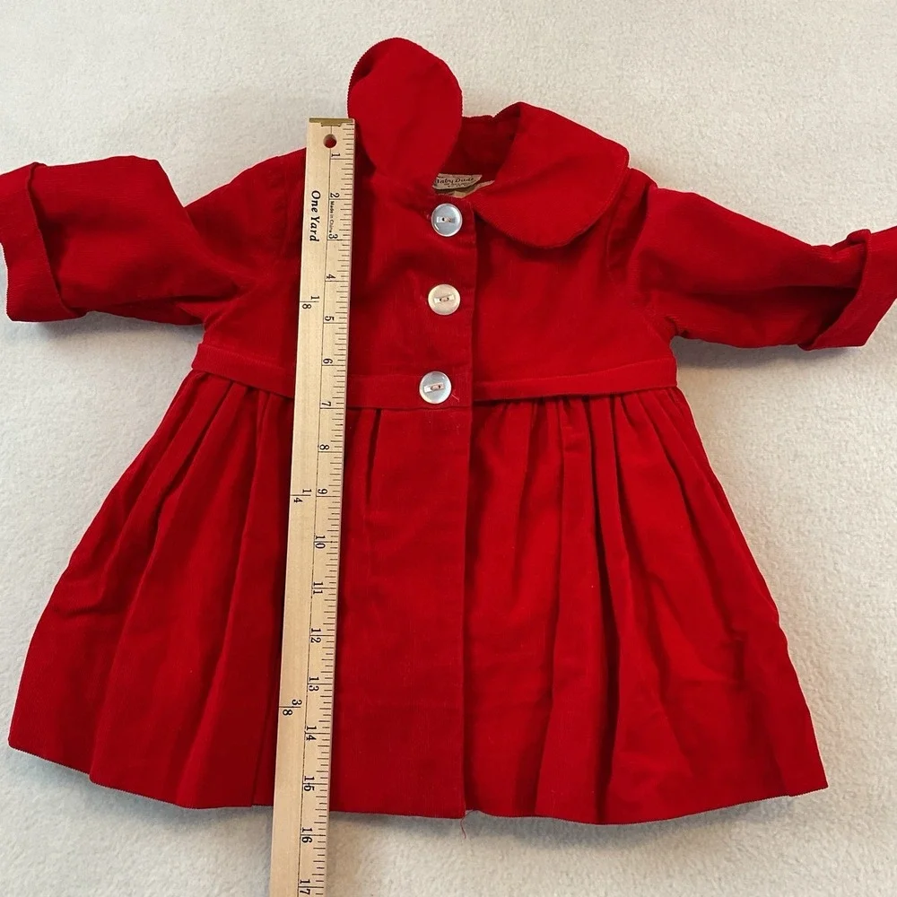 Vintage Baby Duds Of Oklahoma Red Corduroy Coat Jacket Girls Size 1T Lined